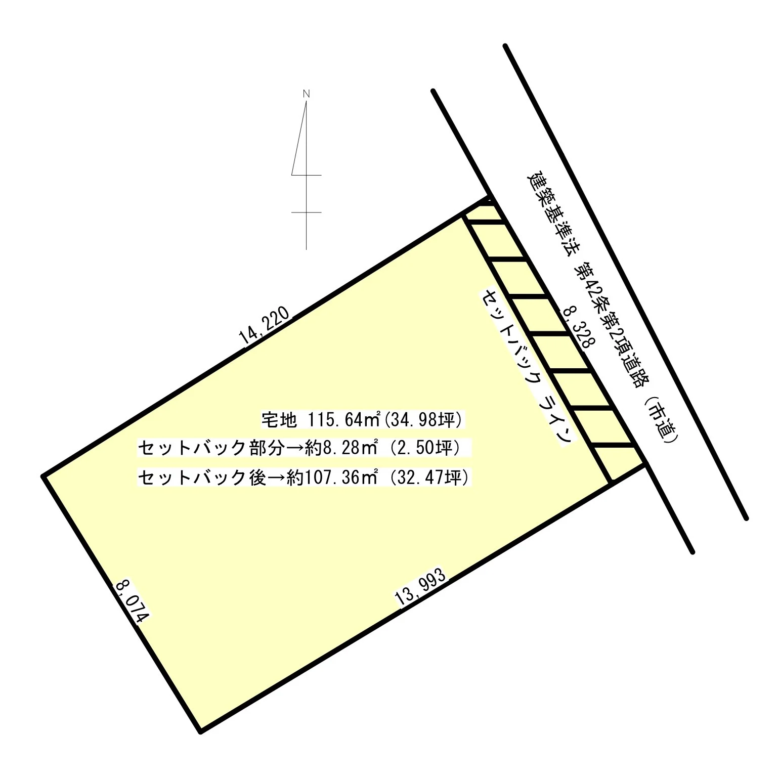 四国中央市中之庄町446-3 売土地の敷地形状とセットバック部分を示した区画図