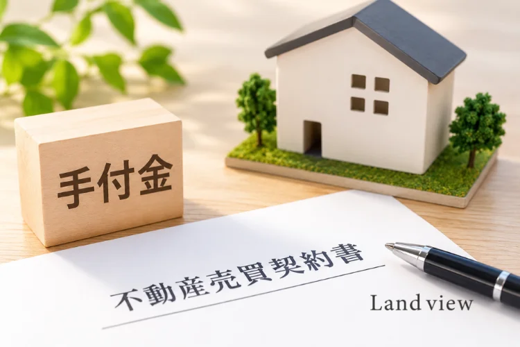 不動産売買契約書と手付金を確認するための住宅購入・売買契約のイメージ画像