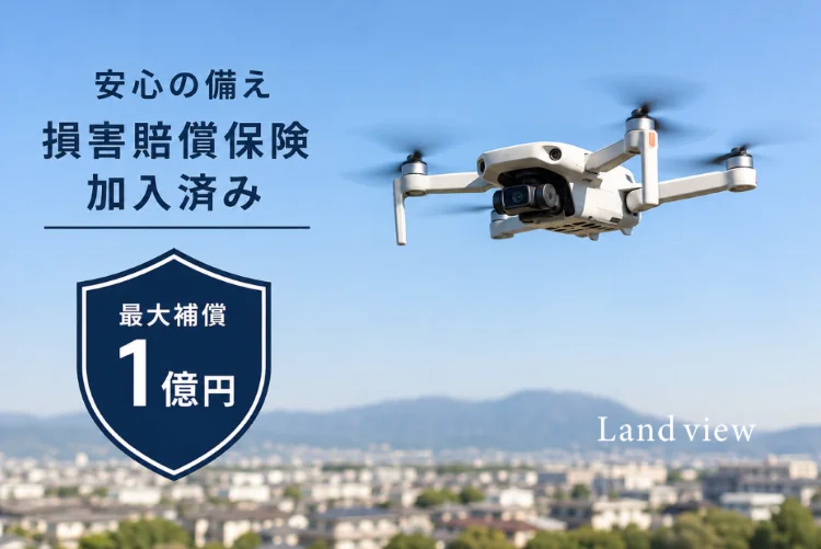 損害賠償責任保険に加入し、補償限度額1億円の備えを行うドローン空撮サービスのイメージ