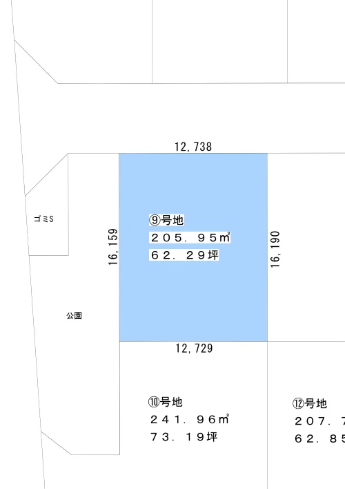 多度津町幸町分譲地9号地 敷地面積205.95㎡（約62.29坪）の区画図