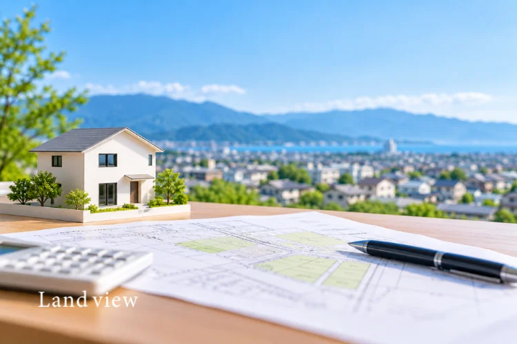 不動産売買・コンサルティングで土地や建物の条件を整理する様子をイメージした住宅模型と図面の画像