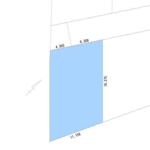 四国中央市上柏町10-11 敷地形状と各辺の寸法が確認できる敷地図