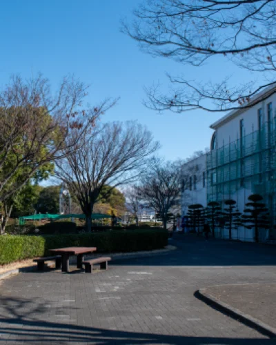 三島運動公園の園内広場 休憩スペースと周辺施設の様子