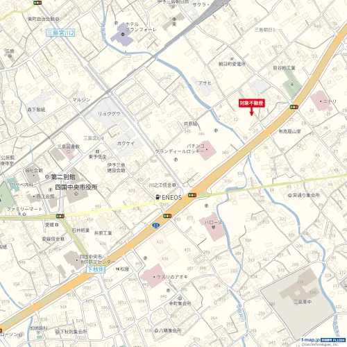四国中央市上柏町10-9（4号地）の売土地位置図｜周辺エリアと物件位置