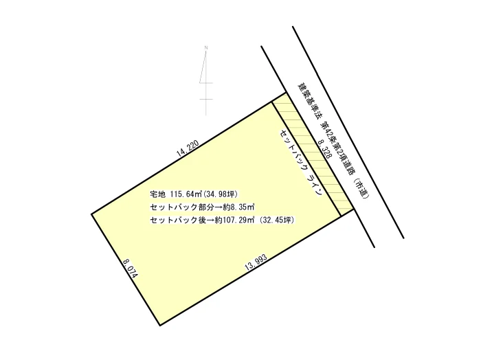 四国中央市中之庄町446-3 売土地の敷地形状とセットバック部分を示した区画図