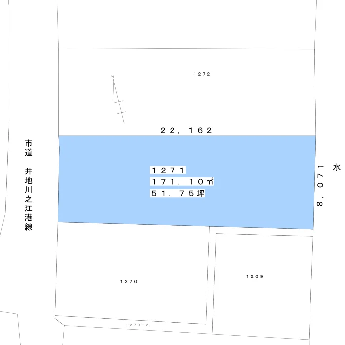 川之江町1271の売土地 敷地形状と寸法が分かる区画図